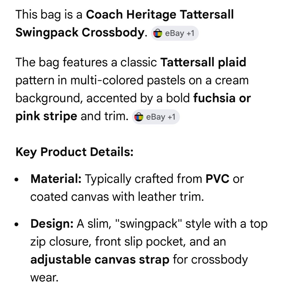 Coach Heritage tattersall swing pack Crossbody Bag - Picture 11 of 11